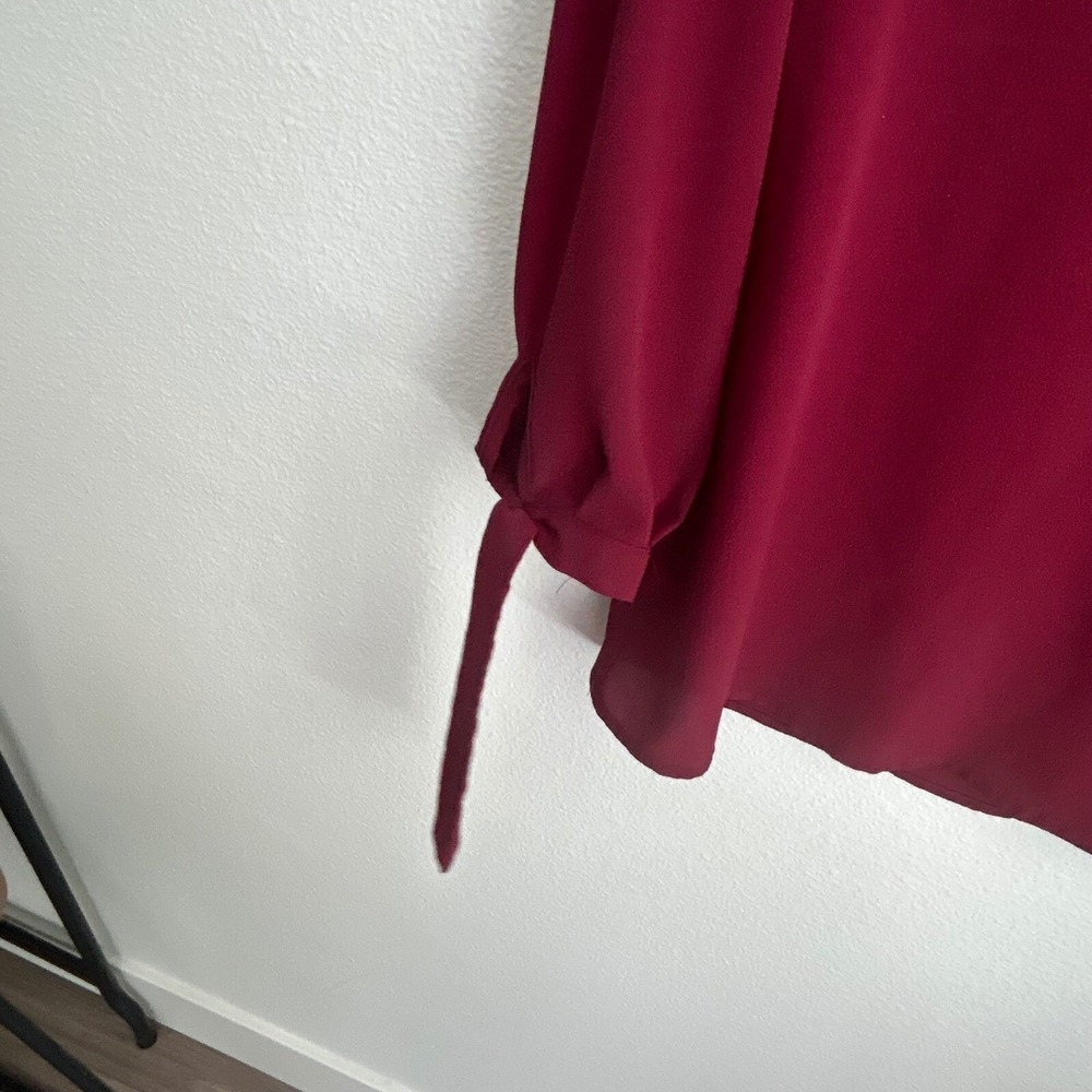 Shein Blouse V-Neck 3/4 Sleeve Tie-Cuff Burgundy Top Size S - Picture 6 of 7